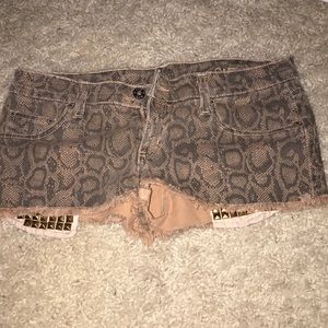 Denim snakeskin shorts